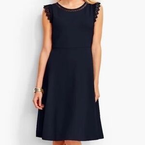 Talbots Edie Fit & Flare Sleeveless Dress Lace Trim Navy - M